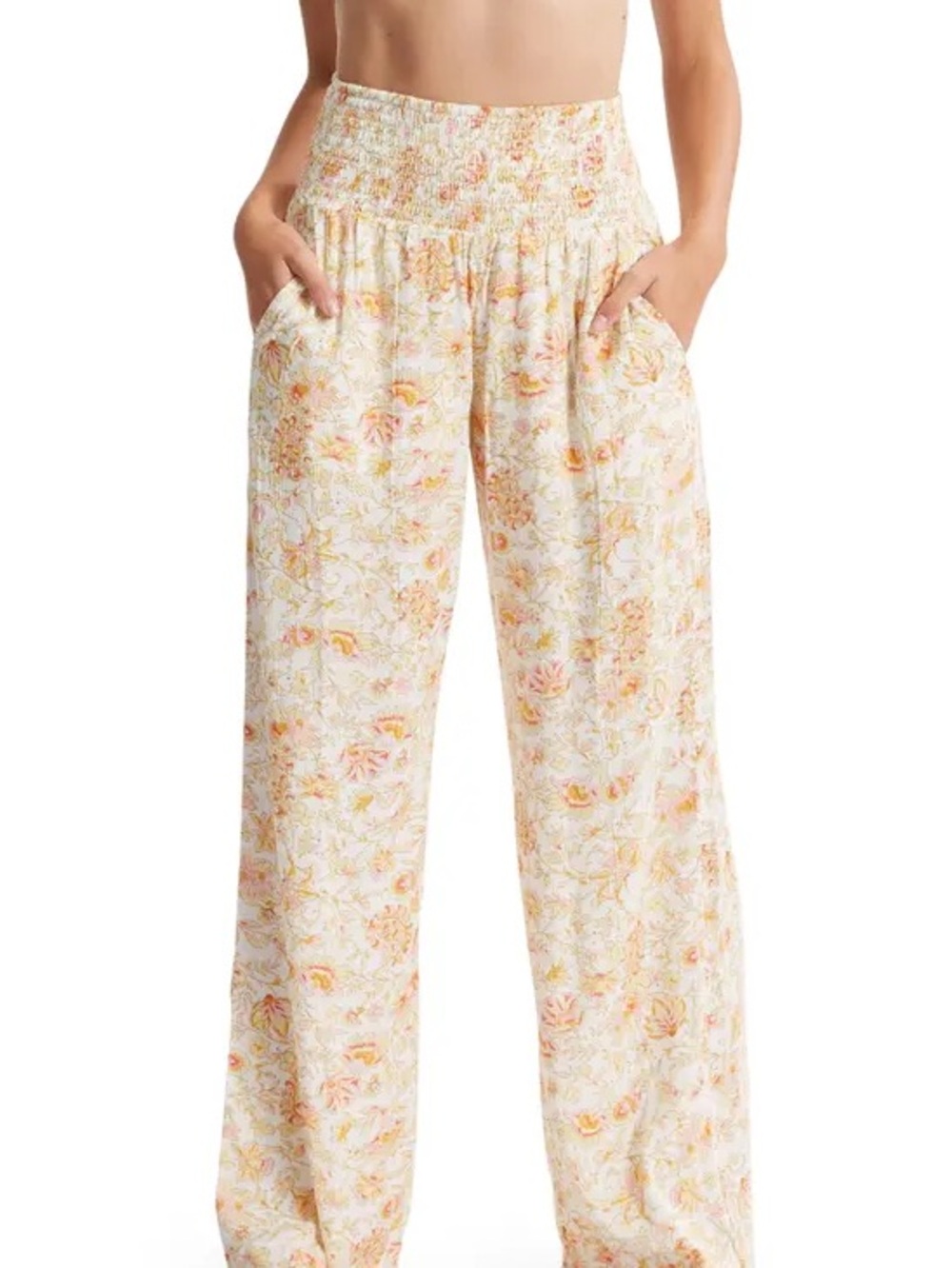Billabong Cream Floral Smocked-Waist Wide Leg Jumpsuit - Picture 7 of 7